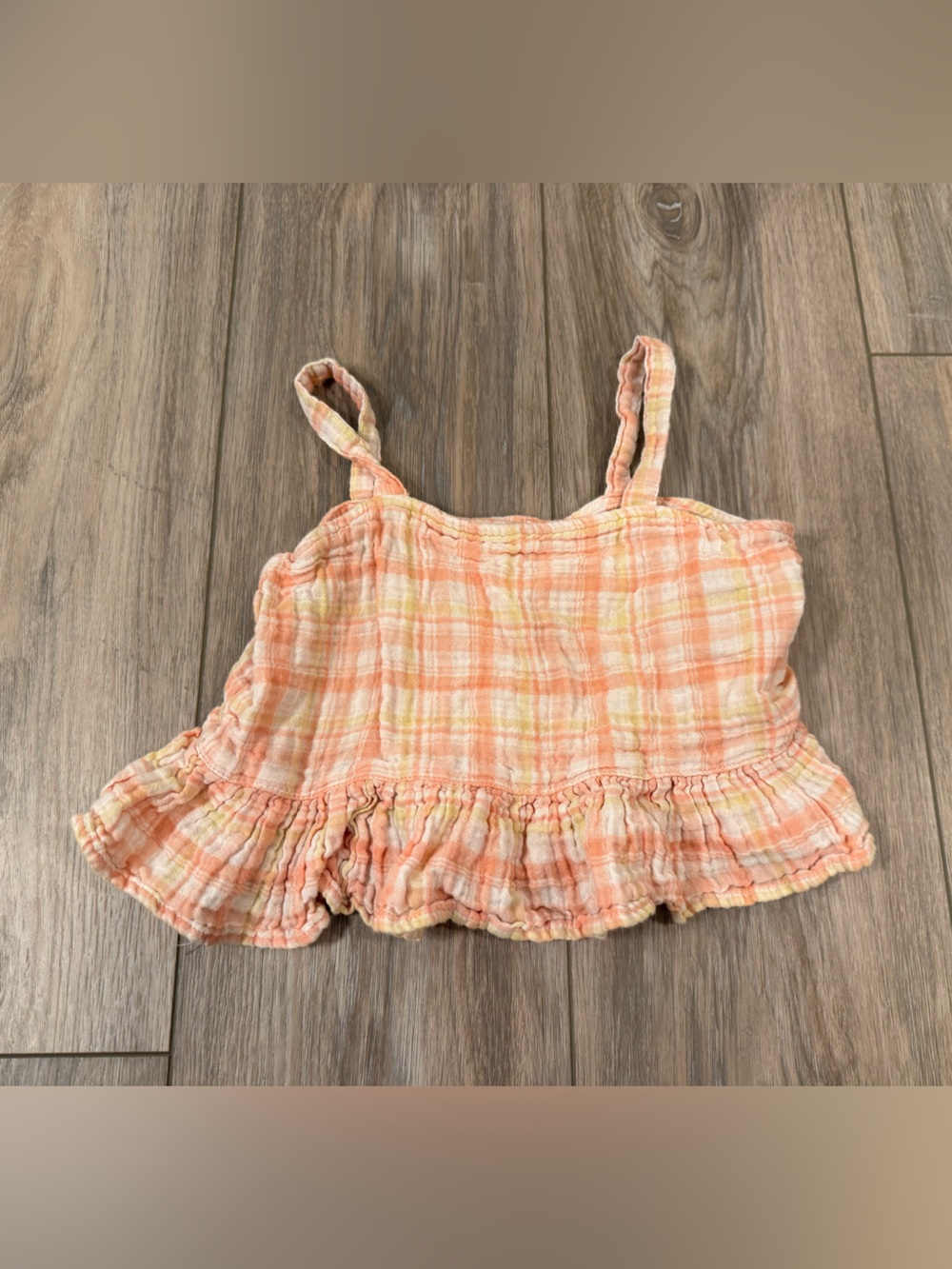 Rylee + Cru Peach Plaid Smocked Crop Top